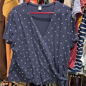 Old Navy Navy Blue Polka Dot Wrap Blouse